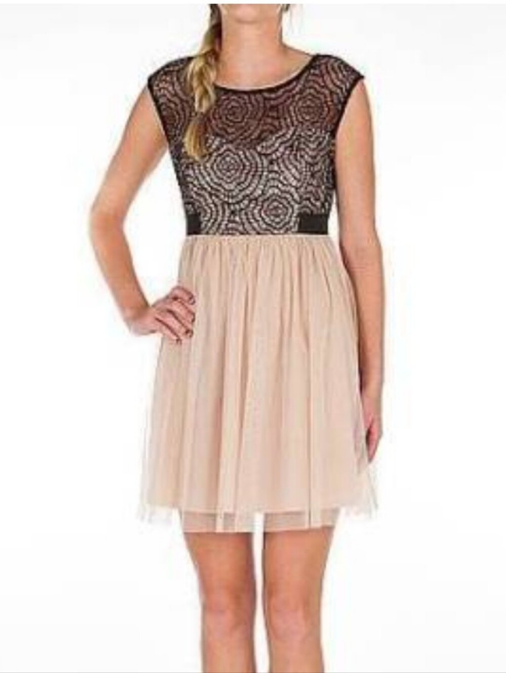Mystic Lace Bodice Tulle Skirt Dress in Black and Nude 3x